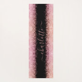 Girly Trendy Roos Gold Glitter Script Name Yogamat (Achterkant)