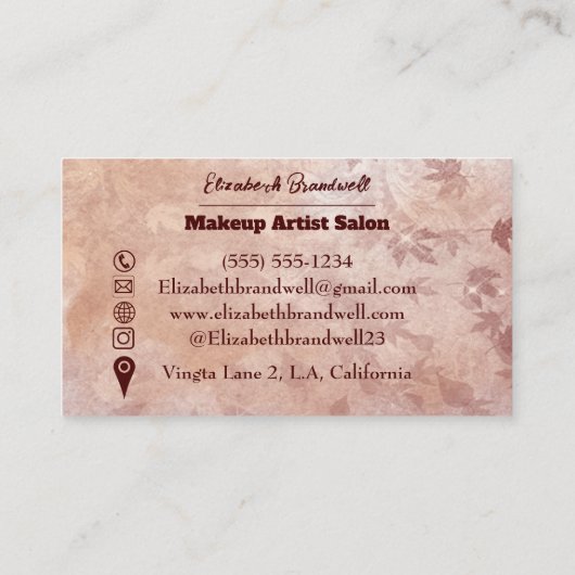 Girly Trendy Roos nep glitter Make-up Haarstylist Visitekaartje (Achterkant)