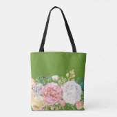 Girly trendy waterverf bloemen monogram groen tote bag (Achterkant)