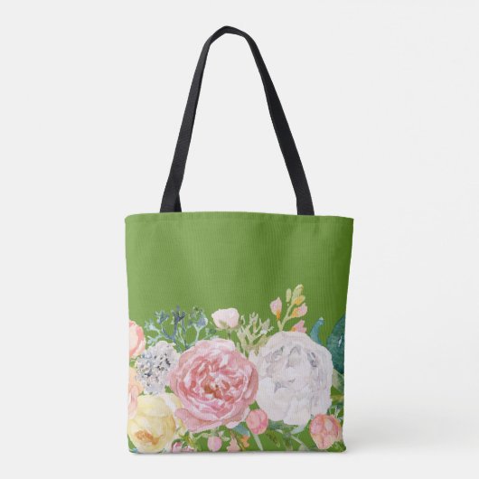 Girly trendy waterverf bloemen monogram groen tote bag (Achterkant)