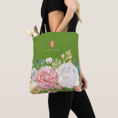 Girly trendy waterverf bloemen monogram groen tote bag (Dichtbij)