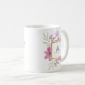 Girly TRENDY Waterverf Peony en Flowers Monogram Koffiemok (Voorkant rechts)
