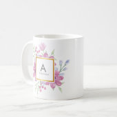 Girly TRENDY Waterverf Peony en Flowers Monogram Koffiemok (Voorkant links)