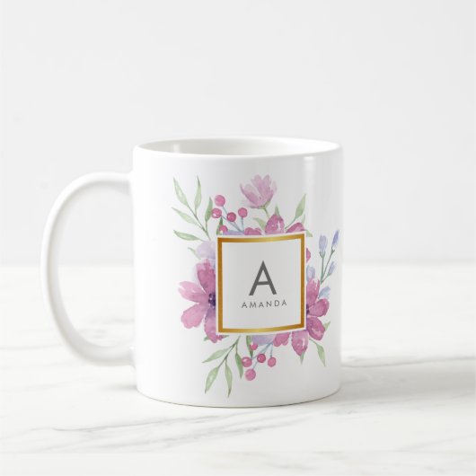 Girly TRENDY Waterverf Peony en Flowers Monogram Koffiemok (Links)
