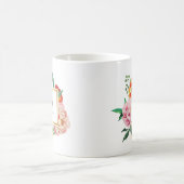 Girly TRENDY Waterverf Peony Flowers Monogram Koffiemok (Center)