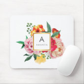 Girly TRENDY Waterverf Peony Flowers Monogram Muismat (Met muis)