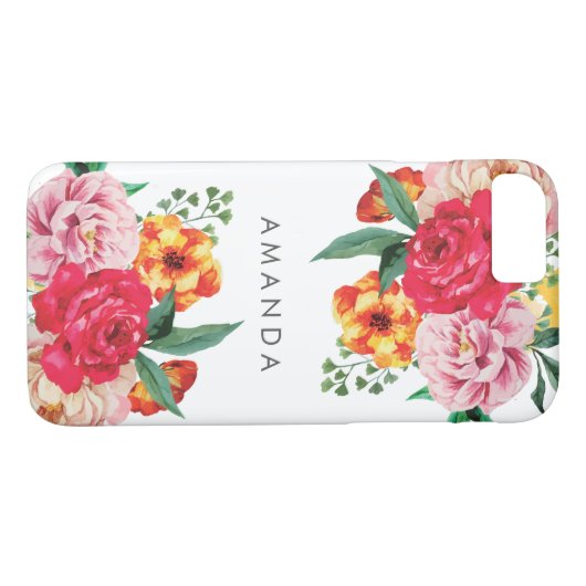 Girly TRENDY Waterverf Pioenbloemen jouw naam Case-Mate iPhone Case (Achterkant (Horizontaal))