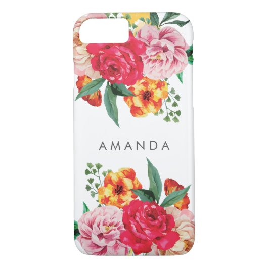 Girly TRENDY Waterverf Pioenbloemen jouw naam Case-Mate iPhone Case (Achterkant)