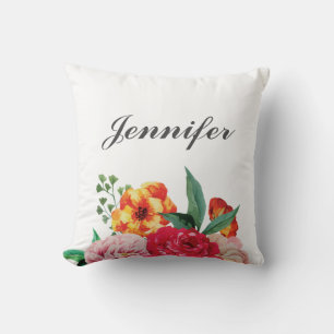 Girly TRENDY Waterverf Pioenbloemen jouw naam Kussen