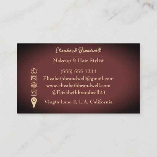 Girly Trendy Wine Red & Gold Makeup Haarstylist Visitekaartje (Achterkant)