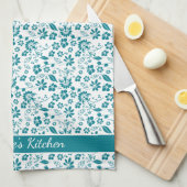 Girly Tropical Blauwgroen Turquoise Flowers Theedoek (Quarter Fold)