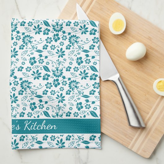 Girly Tropical Blauwgroen Turquoise Flowers Theedoek (Quarter Fold)