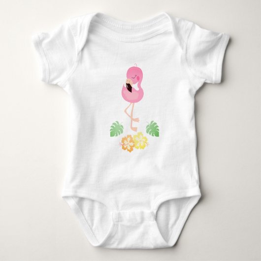Girly Tropical Flamingo Waterverf Pink Romper (Voorkant)