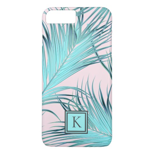 Girly Tropical Island Palm Fronds with Monogram Case-Mate iPhone Case (Achterkant)