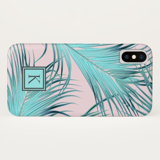Girly Tropical Island Palm Fronds with Monogram Case-Mate iPhone Case (Achterkant (horizontaal))