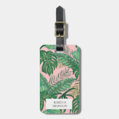 Girly Tropical Palm Leaf Roze Bagagelabel (Voorkant verticaal)