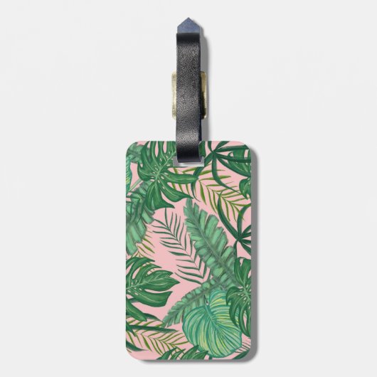 Girly Tropical Palm Leaf Roze Bagagelabel (Achterkant verticaal)