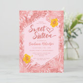 Girly Tropical Pastel Pink Floral Sweet Sixteen Kaart (Staand voorkant)