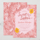 Girly Tropical Pastel Pink Floral Sweet Sixteen Kaart (Voorkant / Achterkant)