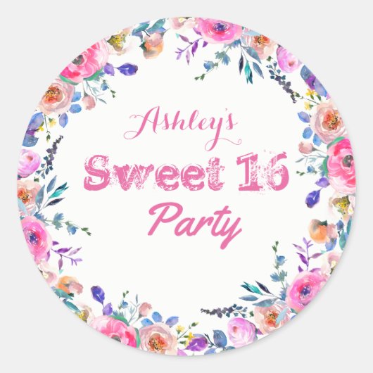 Girly Tropical Pink Flower Sweet 16 Ronde Sticker (Voorkant)