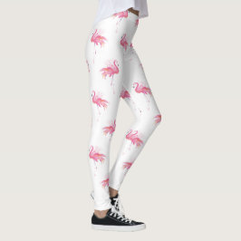 Girly Tropical Pink Waterverf Flamingo Leggings