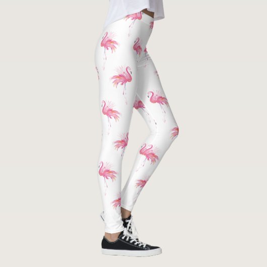 Girly Tropical Pink Waterverf Flamingo Leggings (Rechts)