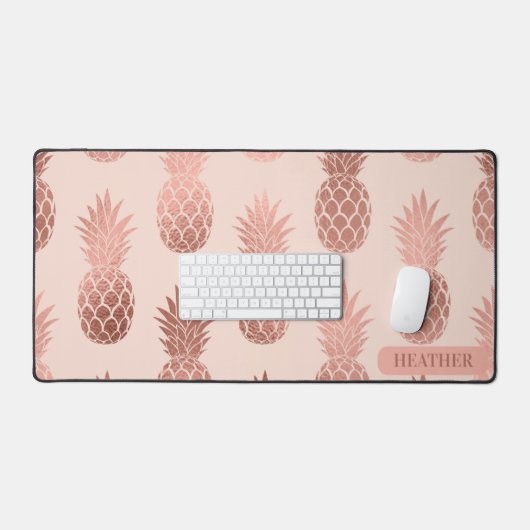 Girly Tropical Roos Gold Summer Pineapples Patroon Bureaumat (Keyboard & Muis)