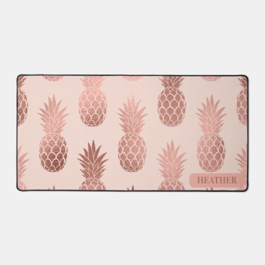 Girly Tropical Roos Gold Summer Pineapples Patroon Bureaumat (Voorkant)