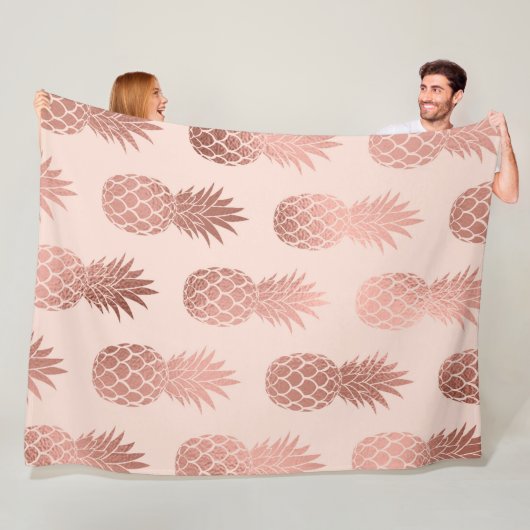 Girly Tropical Roos Gold Summer Pineapples Patroon Fleece Deken (In situ)