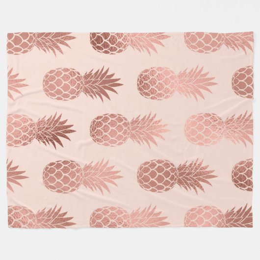 Girly Tropical Roos Gold Summer Pineapples Patroon Fleece Deken (Voorkant (Horizontaal))