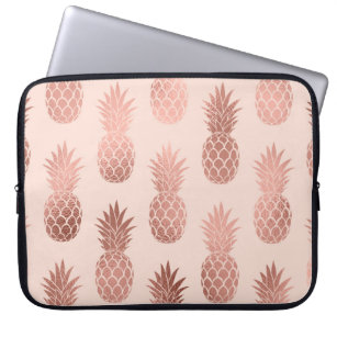 Girly Tropical Roos Gold Summer Pineapples Patroon Laptop Sleeve
