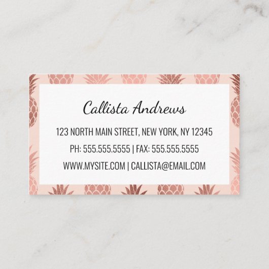 Girly Tropical Roos Gold Summer Pineapples Patroon Visitekaartje (Achterkant)