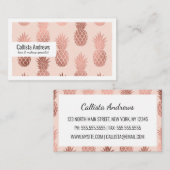 Girly Tropical Roos Gold Summer Pineapples Patroon Visitekaartje (Voorkant / Achterkant)