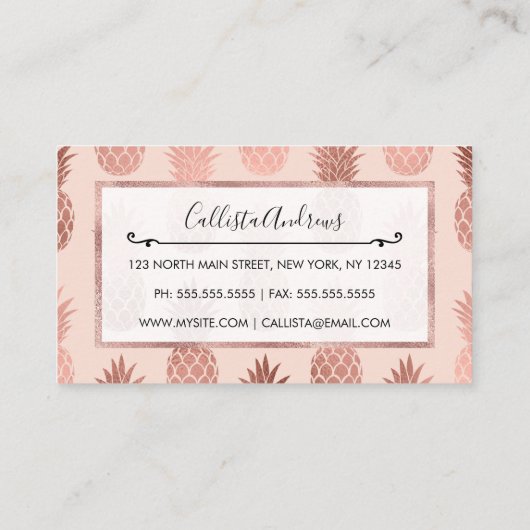Girly Tropical Roos Gold Summer Pineapples Patroon Visitekaartje (Achterkant)