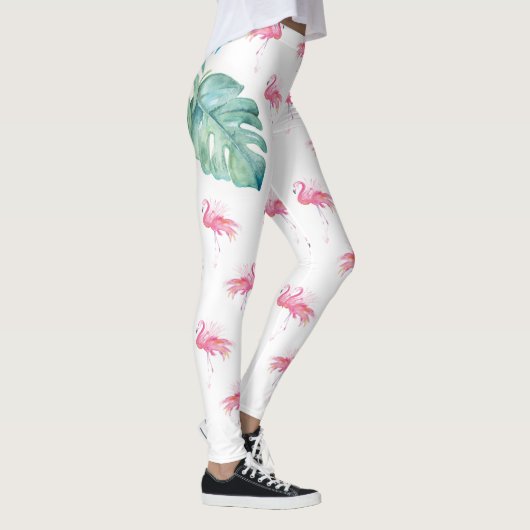 Girly Tropical Waterverf Pink Flamingo Leggings (Rechts)