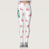 Girly Tropical Waterverf Pink Flamingo Leggings (Voorkant)