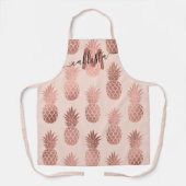 Girly Tropisch Roos Goud Zomer Ananas Monogram Schort (Voorkant)