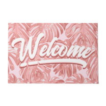Girly tropische roze palmbladeren welkom
