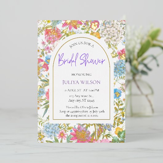 Girly Tuinbloem Vrijgezellenfeest Folie Uitnodiging (Staand Voorkant)