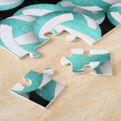 Girly turquoise blauw wit volleyballen patroon legpuzzel (Zijkant)