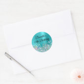Girly Turquoise Blue Folie Holo Glitter Birthday Ronde Sticker (Envelop)