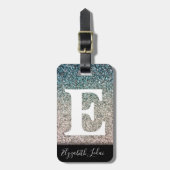 Girly Turquoise Blue Silver Ombre Glitter Sparkles Bagagelabel (Voorkant verticaal)
