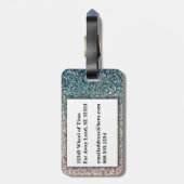 Girly Turquoise Blue Silver Ombre Glitter Sparkles Bagagelabel (Achterkant verticaal)