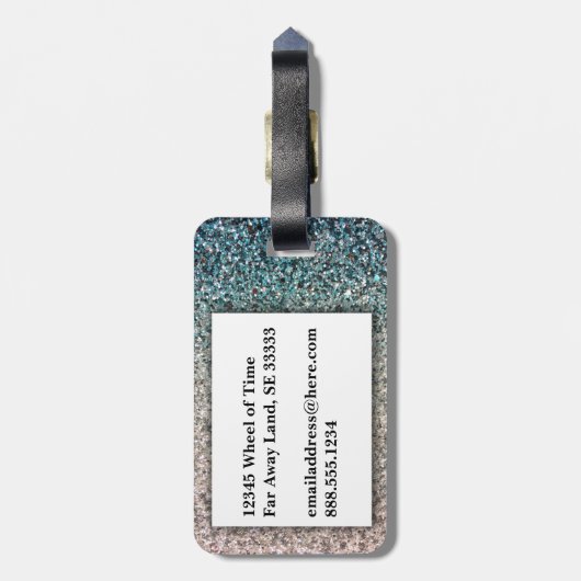 Girly Turquoise Blue Silver Ombre Glitter Sparkles Bagagelabel (Achterkant verticaal)