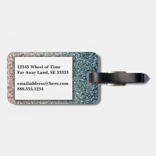 Girly Turquoise Blue Silver Ombre Glitter Sparkles Bagagelabel (Achterkant horizontaal)