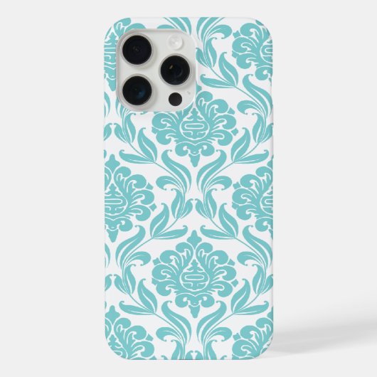 Girly Turquoise Damask Pattern iPhone Hoesje (Achterkant)