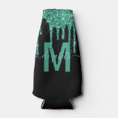 Girly Turquoise Dripping Glitter Monogram Naam Flesjeskoeler (Voorkant)