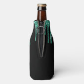 Girly Turquoise Dripping Glitter Monogram Naam Flesjeskoeler (Fles Achterkant)