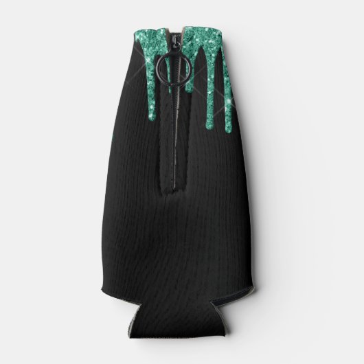 Girly Turquoise Dripping Glitter Monogram Naam Flesjeskoeler (Achterkant)