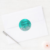 Girly Turquoise Folie Holo Glitter Birthday Ronde Sticker (Envelop)